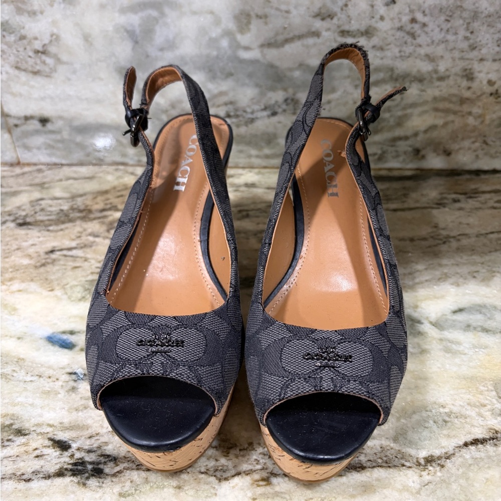 Coach Women's Gray Patterned Wedge Sandals